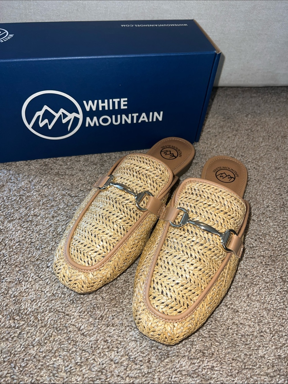 White Mountain Tan Woven Slip-On Mules with Metallic Bit